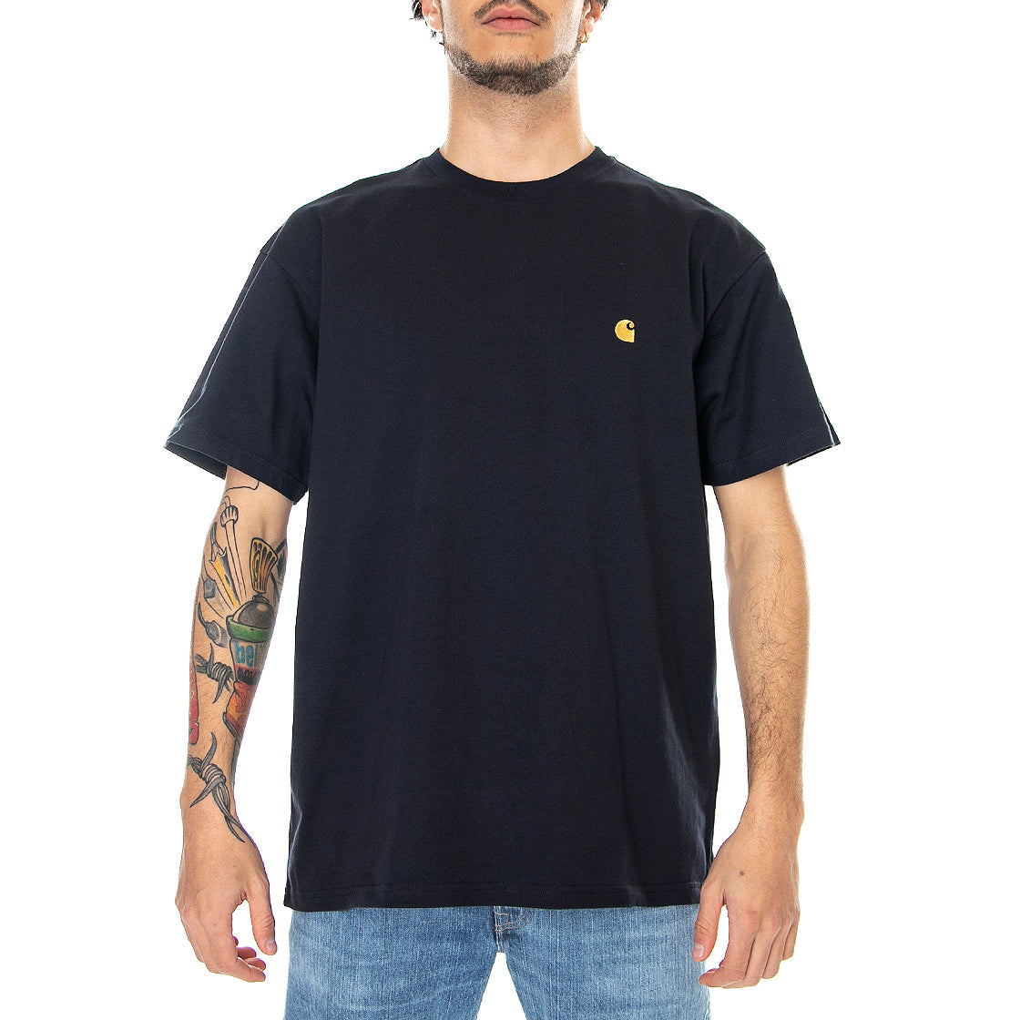 S/S Chase T-Shirt Dark Navy / Gold - Maglietta Girocollo Uomo Blu Scuro I026391-00HXX . CARHARTT WIP 