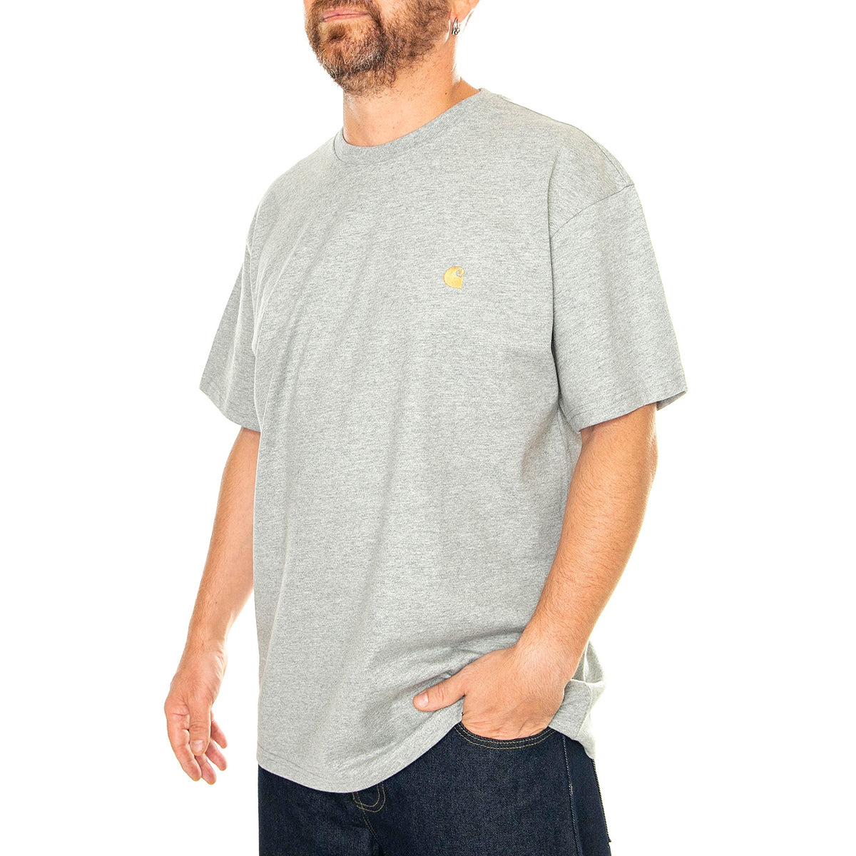 S/S Chase T-Shirt Grey / Gold - Maglietta Girocollo Uomo Grigia I026391-381 . CARHARTT WIP 