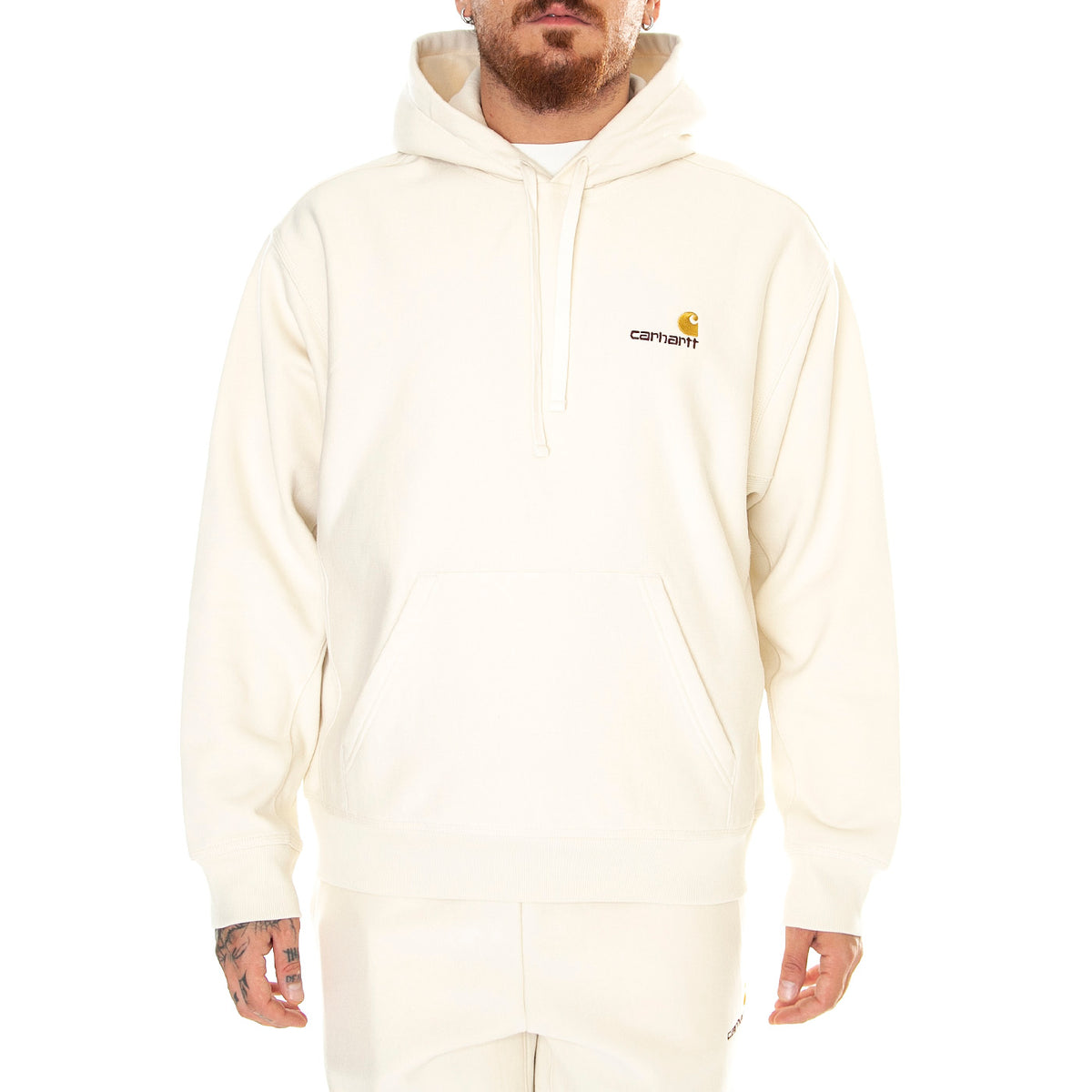 Hooded American Script Sweat Natural - Felpa con Cappuccio Uomo Bianca I028279-05XX . CARHARTT WIP 