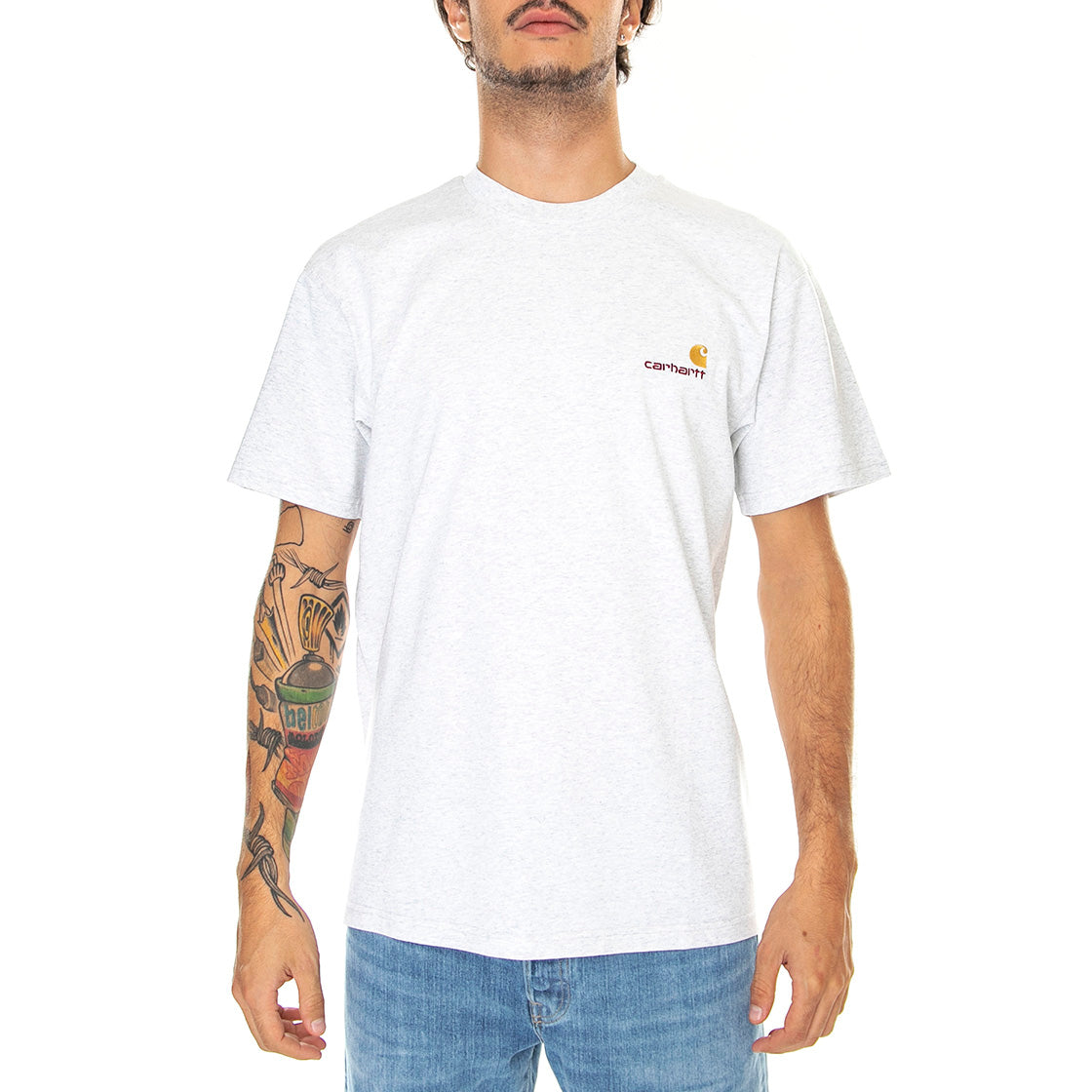S/S American Script T-Shirt Ash Heather - Maglietta Girocollo Uomo Grigia I029956-482XX . CARHARTT WIP 