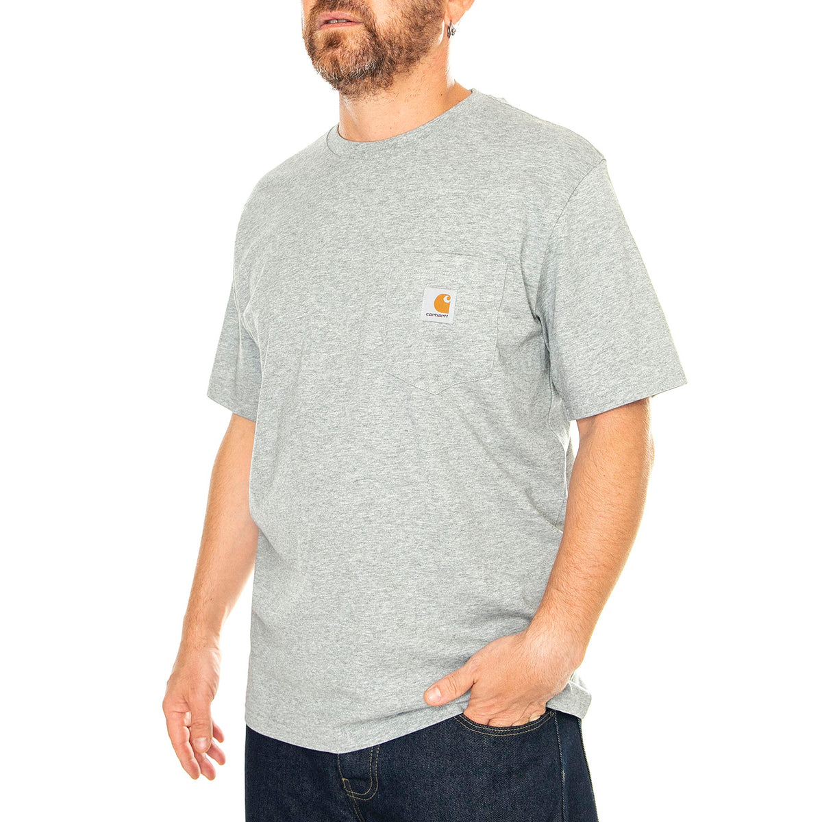 S/S Pocket T-Shirt Grey Heather - Maglietta Girocollo Uomo Grigia I030434.V6XX . CARHARTT WIP 