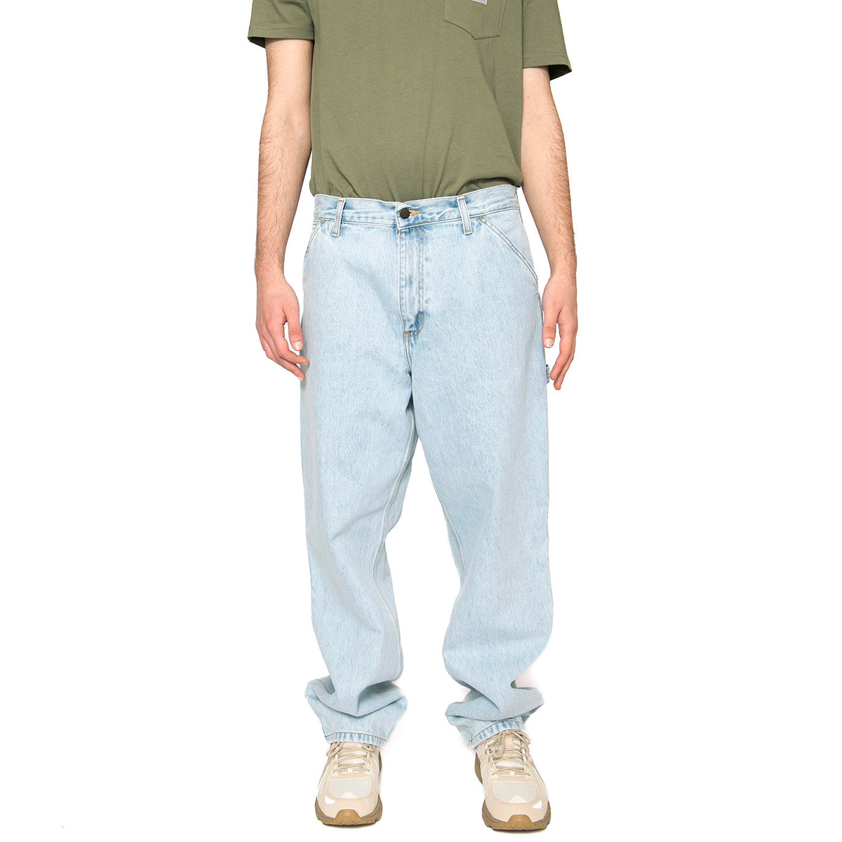 M' Single Knee Pant Blue Heavy Stone Bleached - Pantaloni Denim Jeans Uomo Blu I032024-01A3 . CARHARTT WIP 