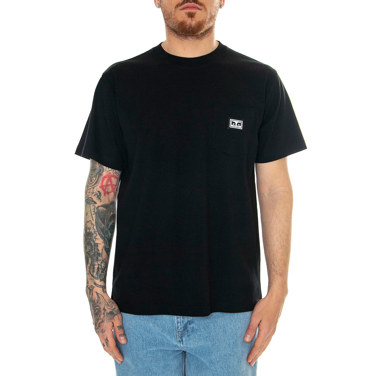 Established Works Eyes Pocket Tee SS Black - Maglietta Girocollo Uomo Nera 131080349-BLK . OBEY 
