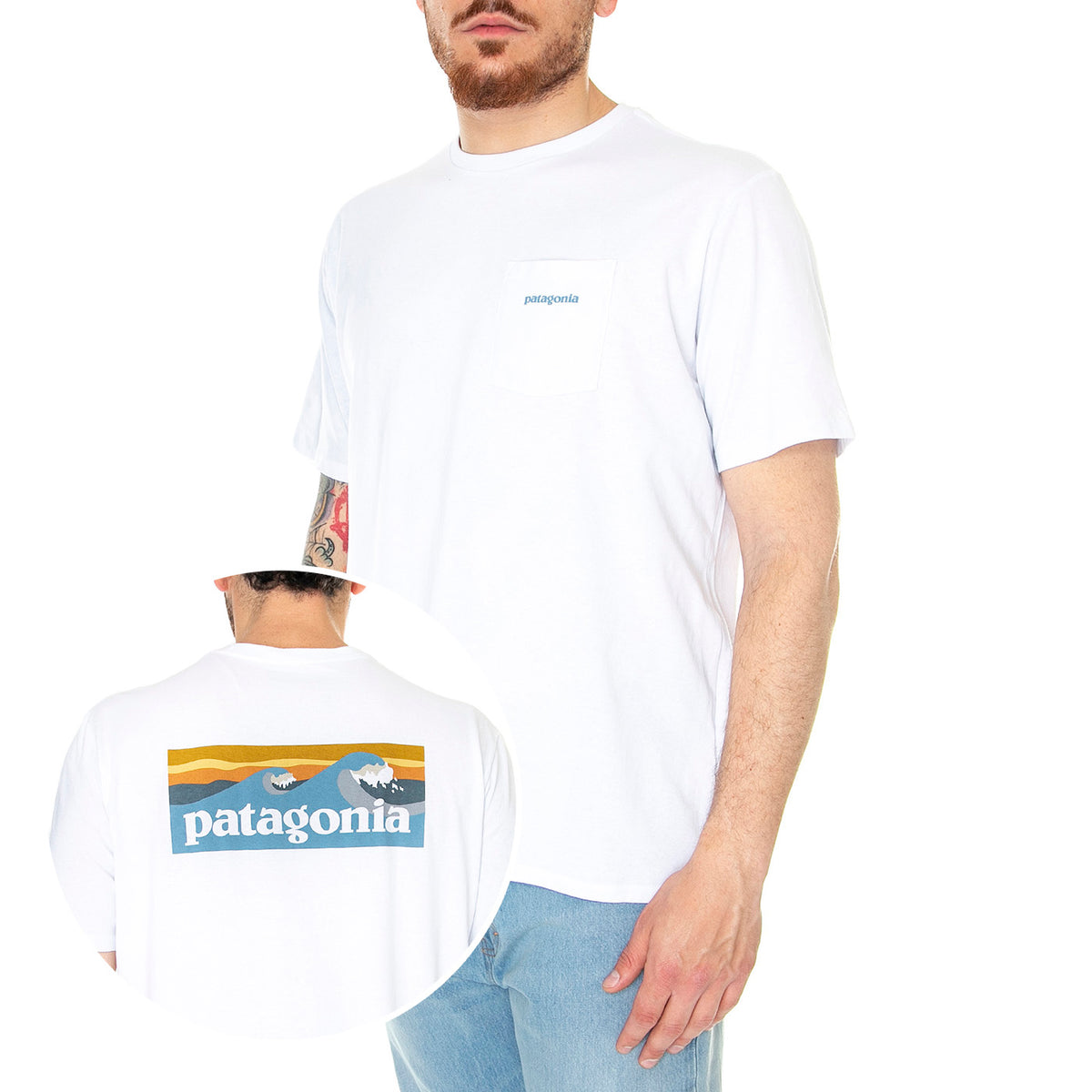 M's Boardshort Logo Pocket Responsibili-Tee White - Maglietta Girocollo Uomo Bianca 37655-WHI . PATAGONIA 