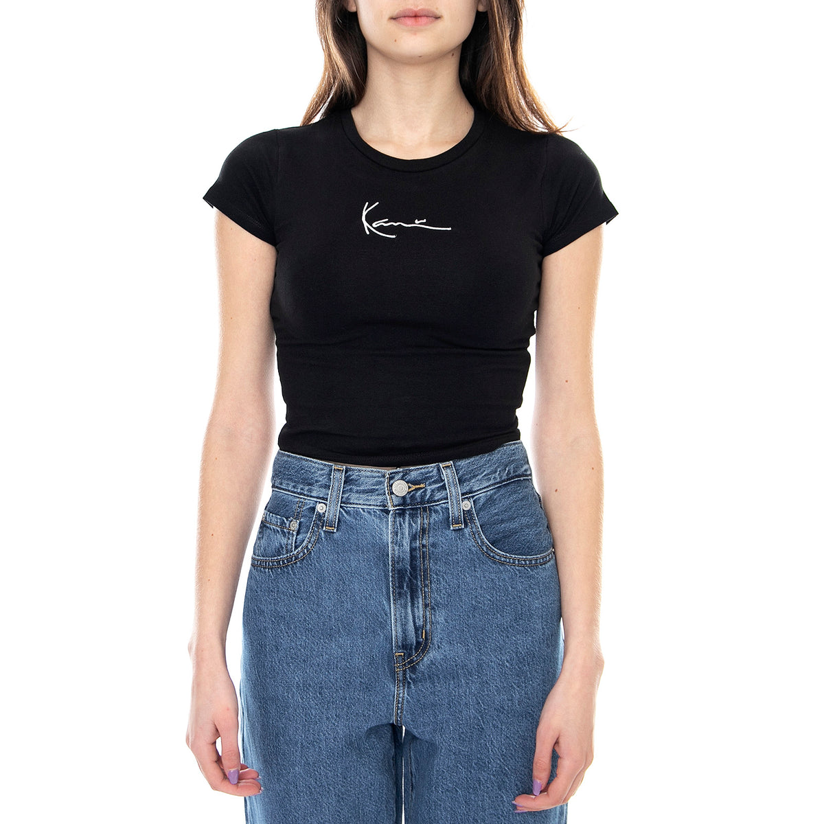 Small Signature T-Shirt - Black - Maglietta Girocollo Donna Nera KRCKKWQ22002BLK . KARL KANI 