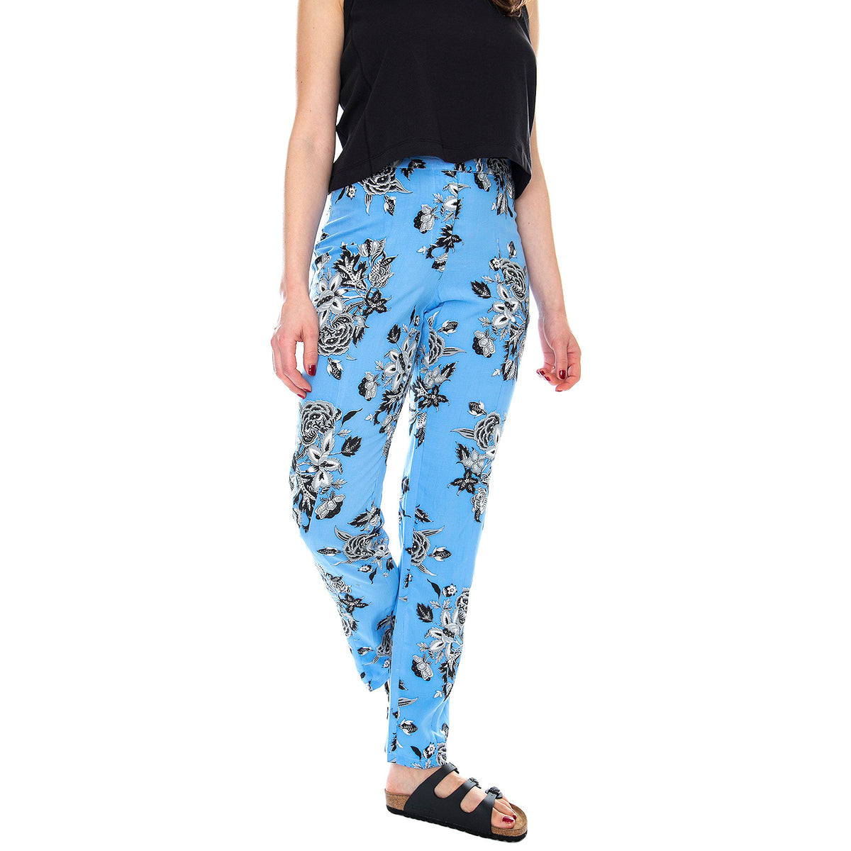 Jeanie Trousers - Morris Flowers - Pantaloni Donna Multicolore MRCJEAN TR13JEA-BLUE . MOTEL ROCKS 