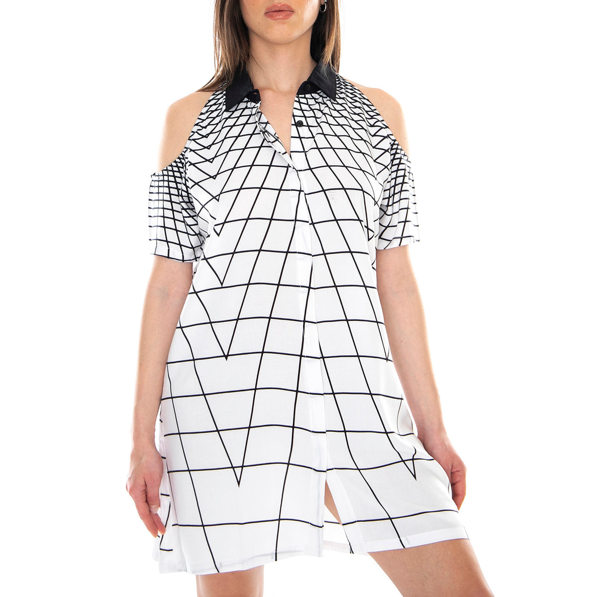 Sahara Dress - Tron Black / White - Abito Donna Bianco / Nero MRCSAH DR14SAH-TRON . MOTEL ROCKS 