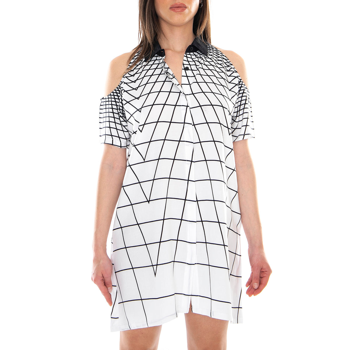 Sahara Dress - Tron Black / White - Abito Donna Bianco / Nero MRCSAH DR14SAH-TRON . MOTEL ROCKS 