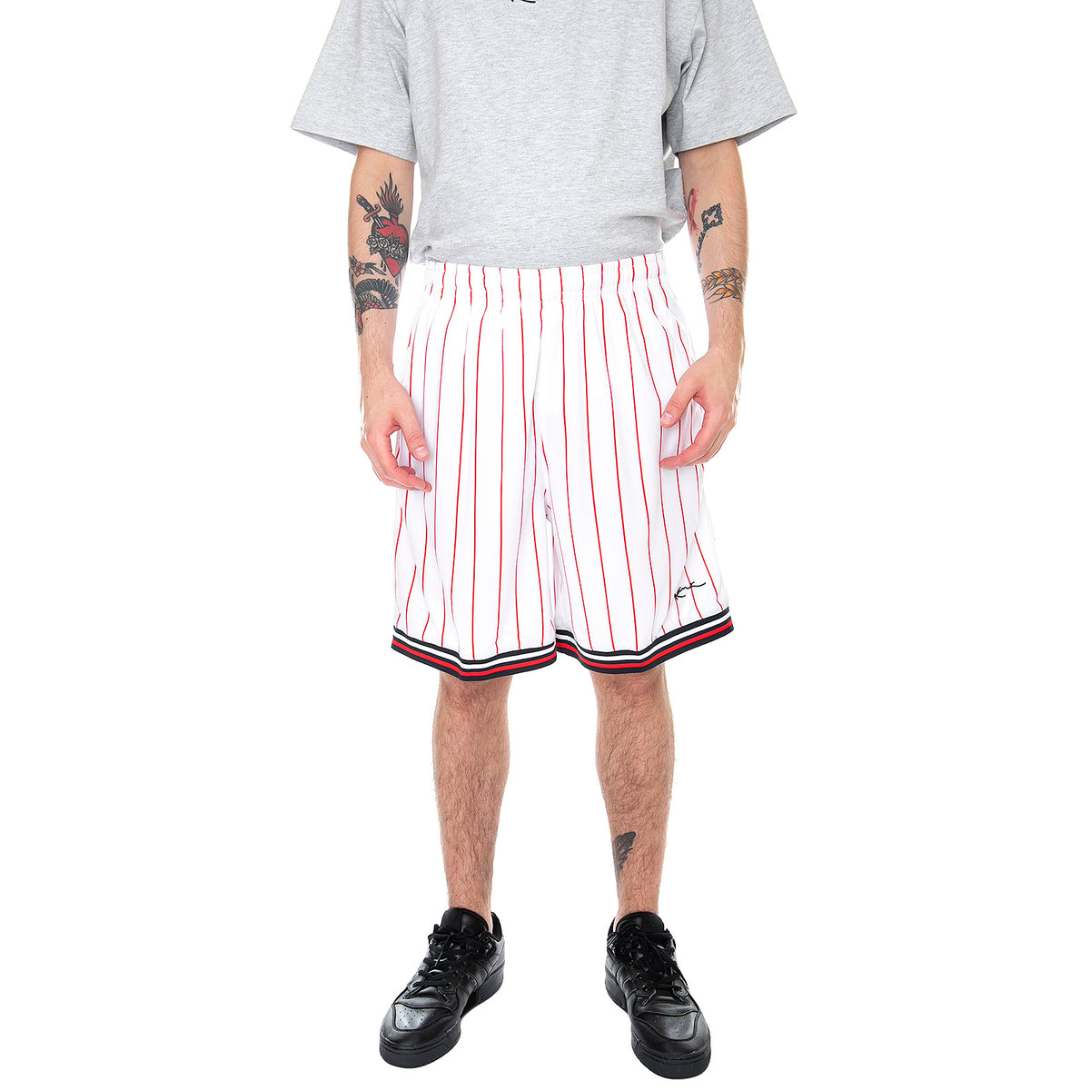 Signature Pinstripe Shorts - White - Bermuda Uomo Bianchi KRCKKMQ22006WHT . KARL KANI 
