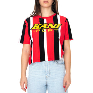 Wm Sporty Striped Crew-Neck T-Shirt - Red / Multi - Maglietta Girocollo Donna Multicolore KRCKKWQ22041RED . KARL KANI 