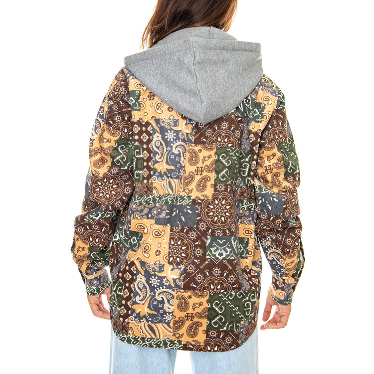 Patchwork Cord Hooded Jacket Brown - Giacca Invernale con Cappuccio Donna Multicolore WJK0028-BROWN . HUF 