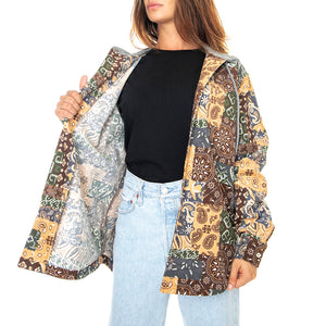 Patchwork Cord Hooded Jacket Brown - Giacca Invernale con Cappuccio Donna Multicolore WJK0028-BROWN . HUF 