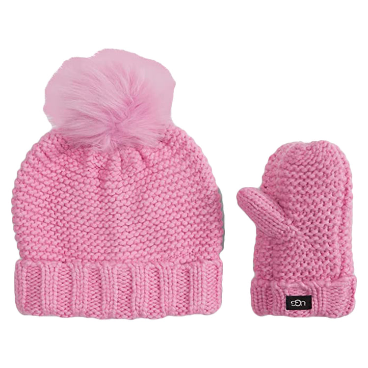 Infant Knit Set Rose Quartz - Set Cappellino e Guanti in Lana Bambini Rosa UGA20124-RSQ . UGG 