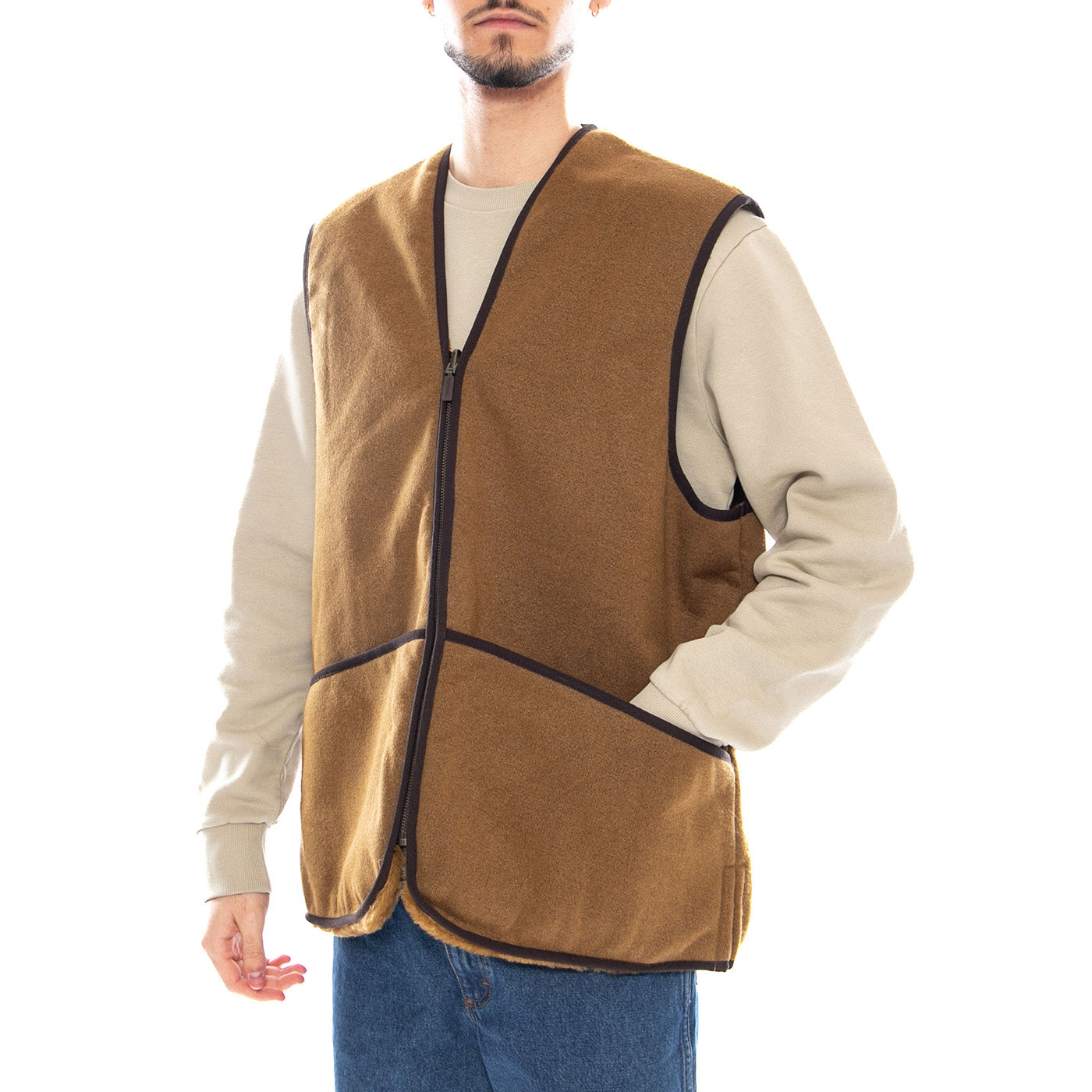 Pile Waistcoat Zip In Liner Brown - Giacca Smanicata Uomo Marrone MLI0004-BR31-FW23 . BARBOUR 