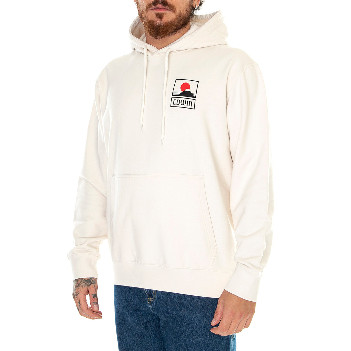 Sunset On MT Fuji Hoodie Sweat Whisper White - Felpa con Cappuccio Uomo Bianca I029284.WHW.67. . EDWIN 