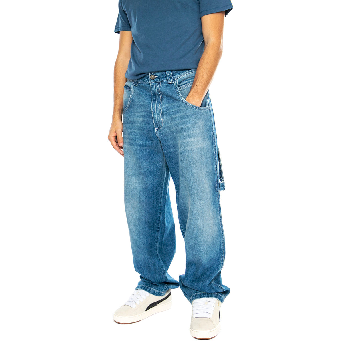 R-Blue-L Used Light Blue - Pantaloni Denim Jeans Uomo Blu R-BLUE-L . BLUESKIN 