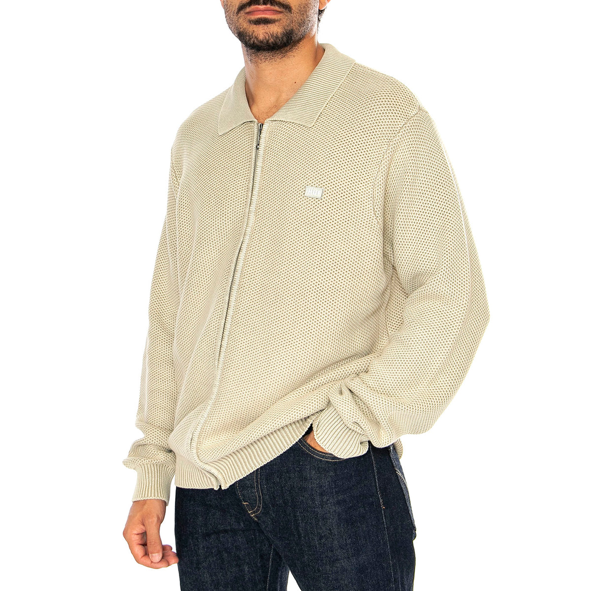 Anton Zip Overdyed Sweater Putty - Maglione con Zip Uomo Beige KN00511-PUTTY . HUF 