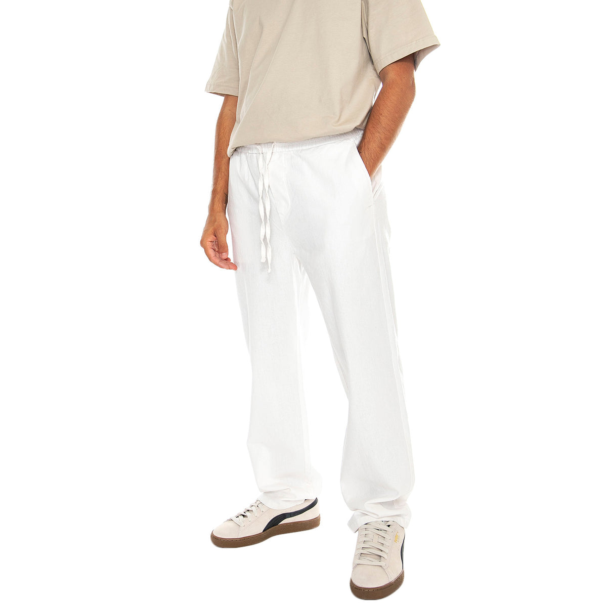 Sinus Loose 0007 Cot Lin Pant Noos Bright White - Pantaloni Uomo Bianchi 22028267-Bright White . ONLY & SONS 