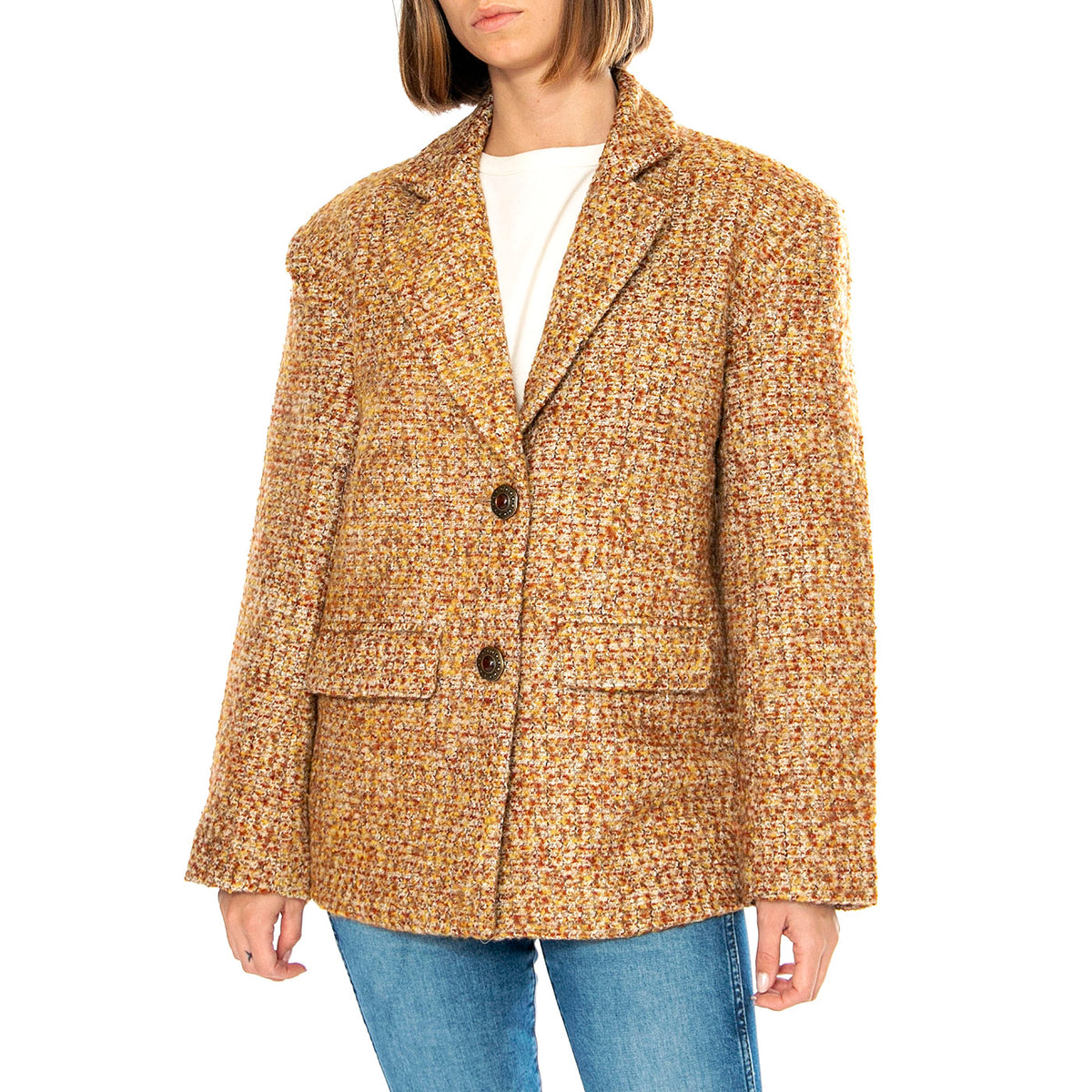 Blazer Oversize Tweed Marrón - Giacca Donna Marrone 43W/11242 . WILD PONY 
