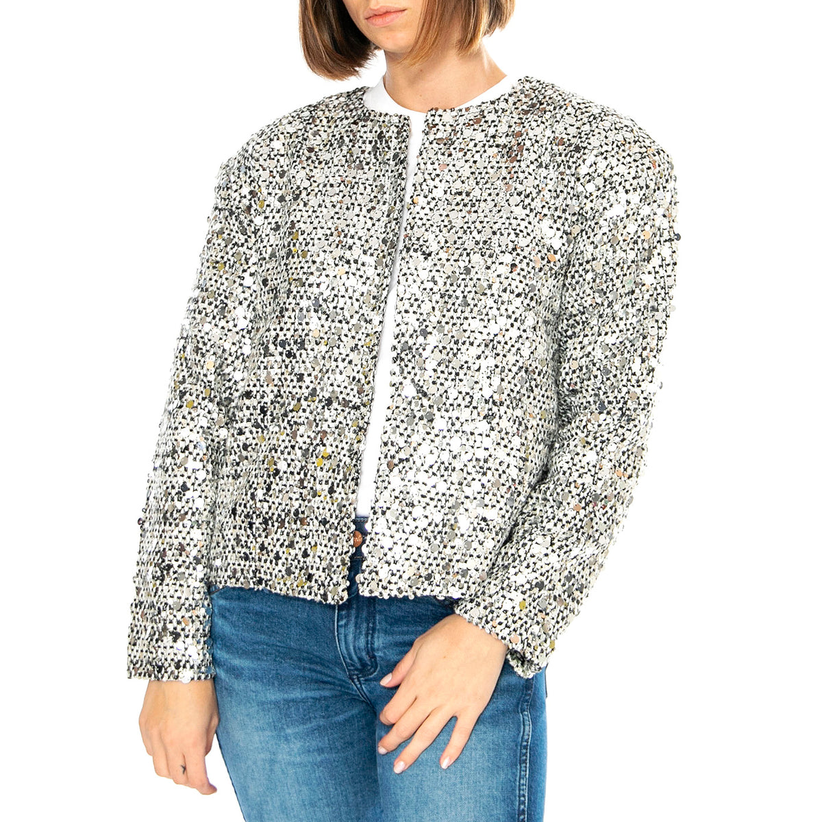 Chaqueta Tweed con Lentejuelas Plateada - Giacca Donna Argento 43W/11257 . WILD PONY 