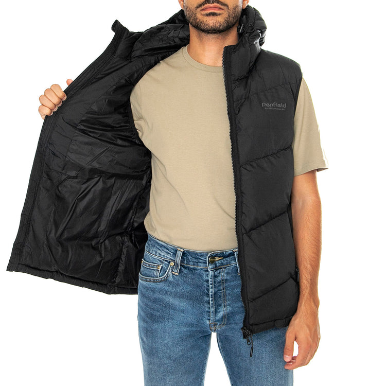 Hudson Script Angled Quilt Rip Black - Giacca Smanicata con Cappuccio Uomo Nera PFD0052-023 . PENFIELD 