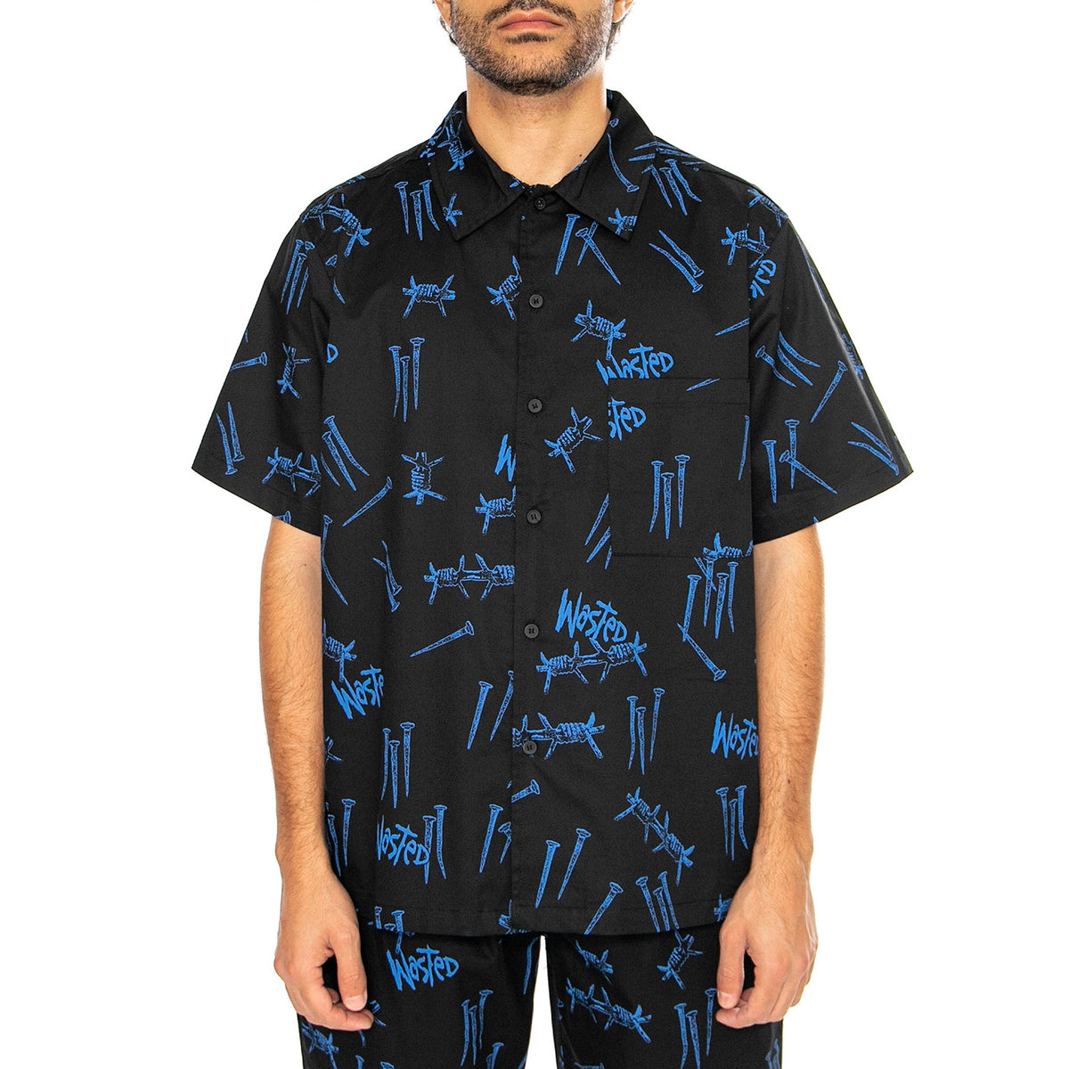 Shirt All Over Blind Black / Ultra Blue - Camicia Maniche Corte Uomo Nera SHIRT ALL OVER BLIND - BLACK/ULTRA BLUE . WASTED PARIS 
