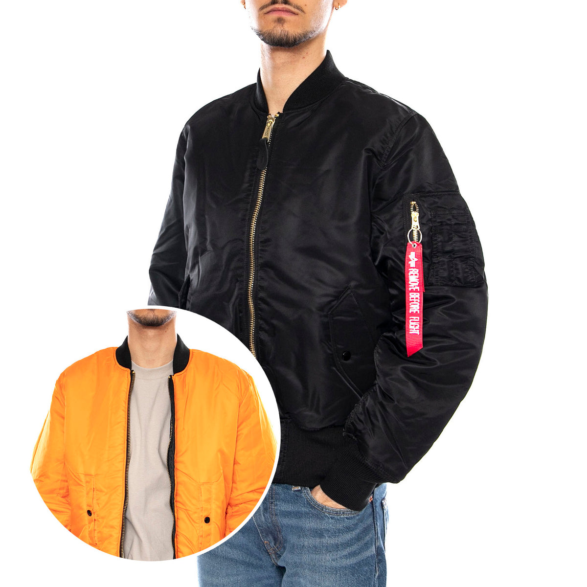 MA-1 Black Jacket -- Giacca Uomo Reversibile Nera Arancione F100101 3 ALPHA INDUSTRIES 