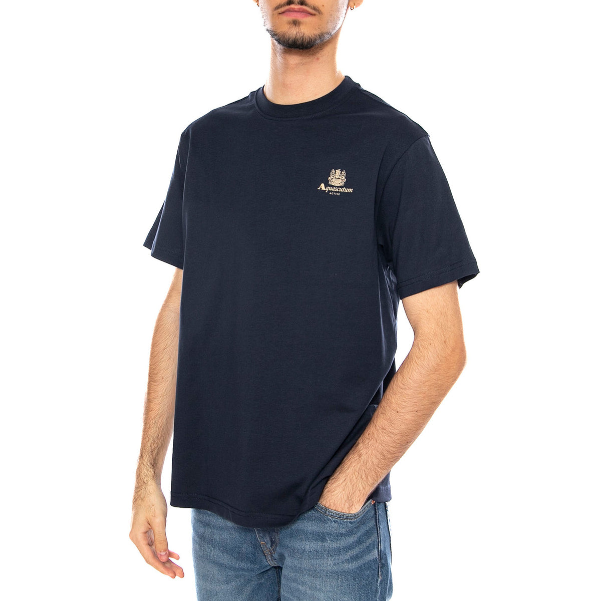 Small Logo T-Shirt -- Maglietta Girocollo Uomo Navy AA_ICON_TS006_11 . AQUASCUTUM 