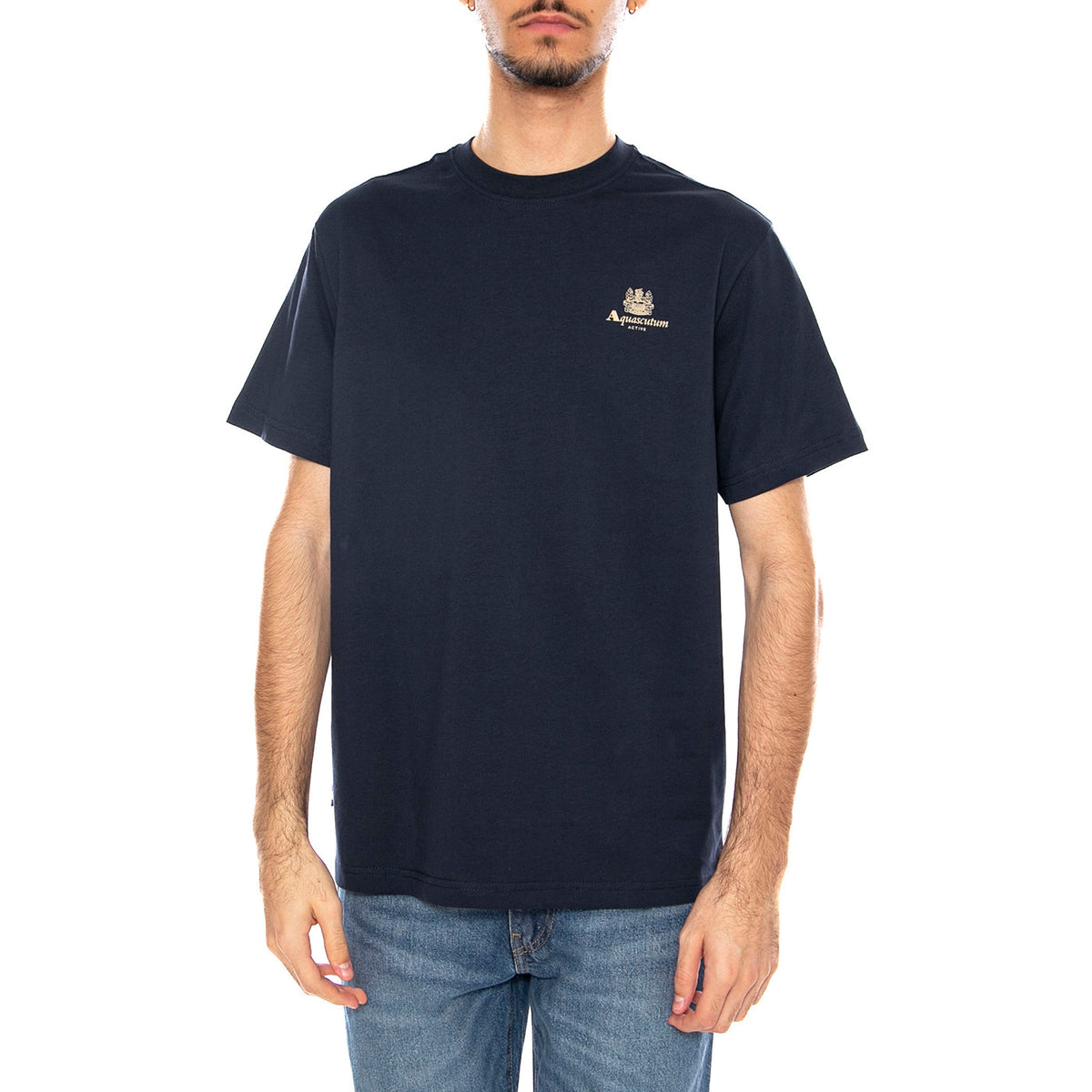 Small Logo T-Shirt -- Maglietta Girocollo Uomo Navy AA_ICON_TS006_11 . AQUASCUTUM 