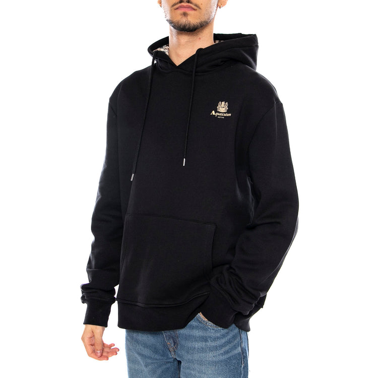 Small Logo Hoodie Fleece -- Felpa con Cappuccio Uomo Nera AW_ICON_SW002_16 . AQUASCUTUM 