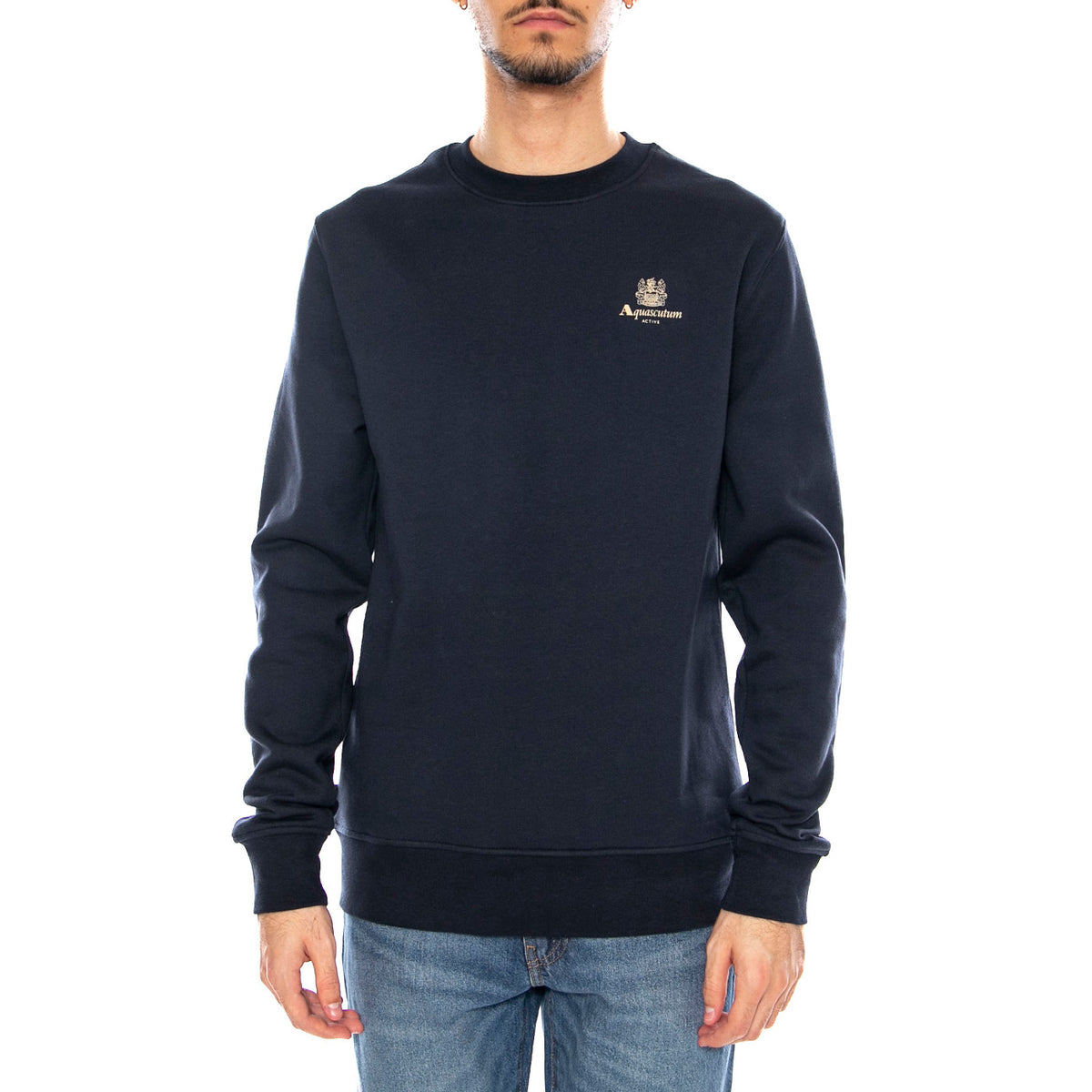 Small Logo Crew Neck Fleece -- Felpa Girocollo Uomo Navy AW_ICON_SW006_11 . AQUASCUTUM 