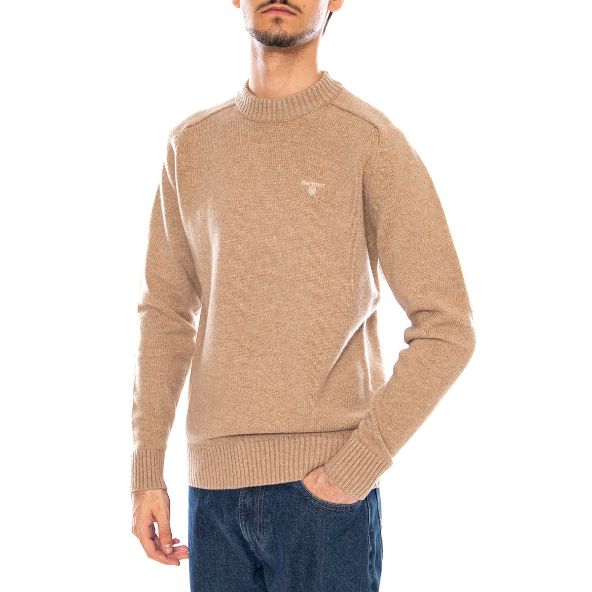 Grangetown Merino Crewneck Washed Stone - Maglione Girocollo Uomo Marrone MKN1584 ST17 BARBOUR 