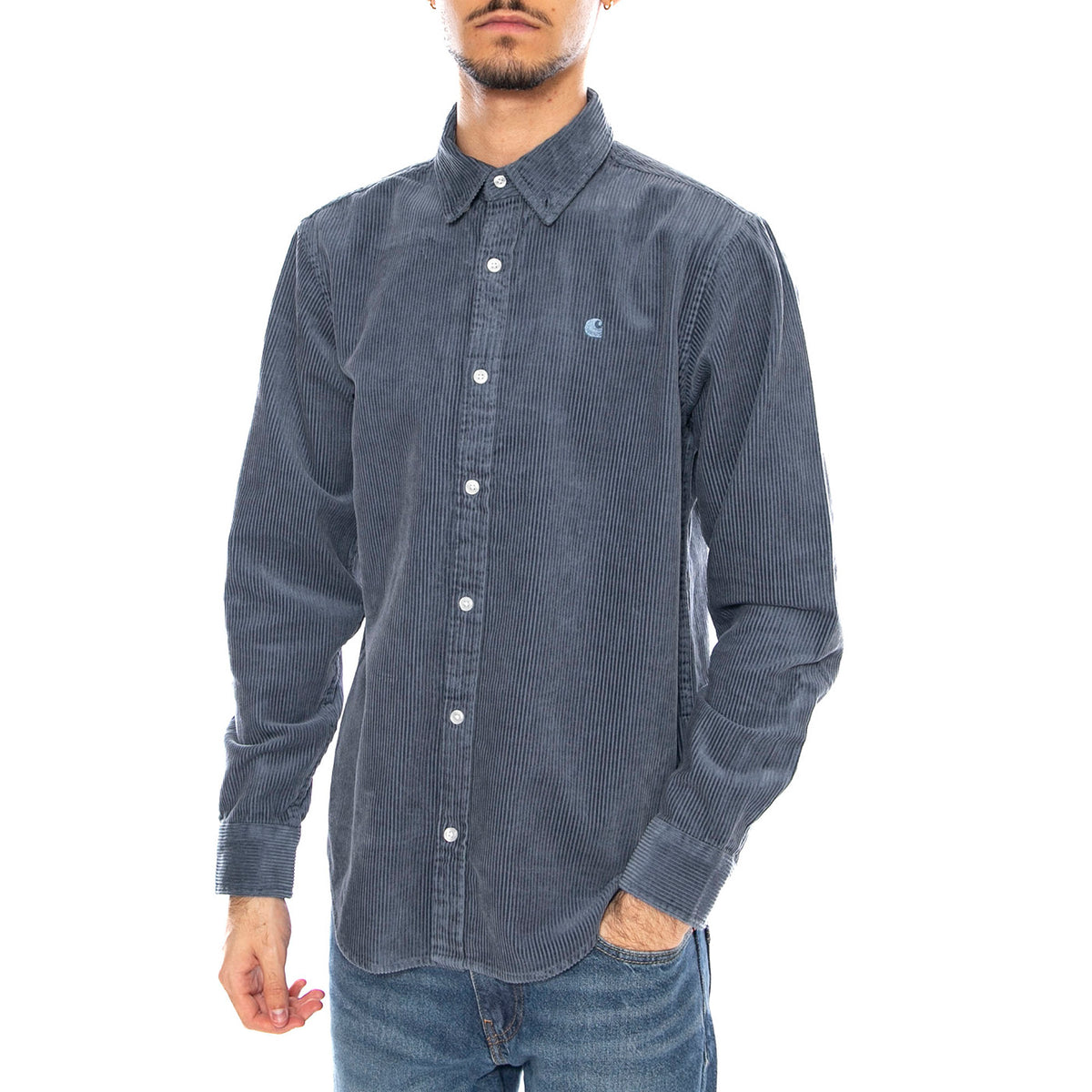 L/S Madison Cord Shirt Angelite / Angelite -- Camicia Uomo Blue I029958.39QXX . CARHARTT WIP 