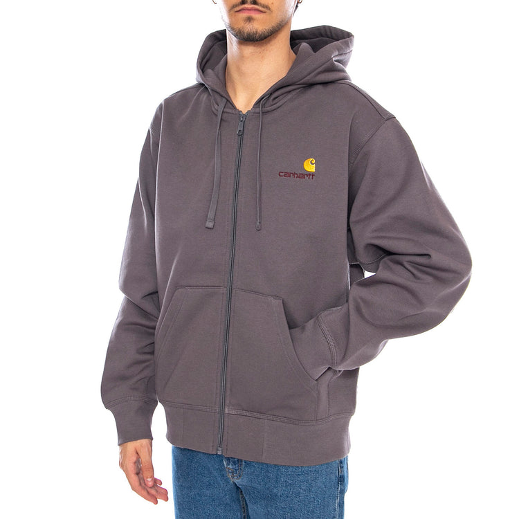 Hooded American Script Jacket Porphyry - Felpa con Cappuccio Uomo Grigia I033063.33CXX . CARHARTT WIP 