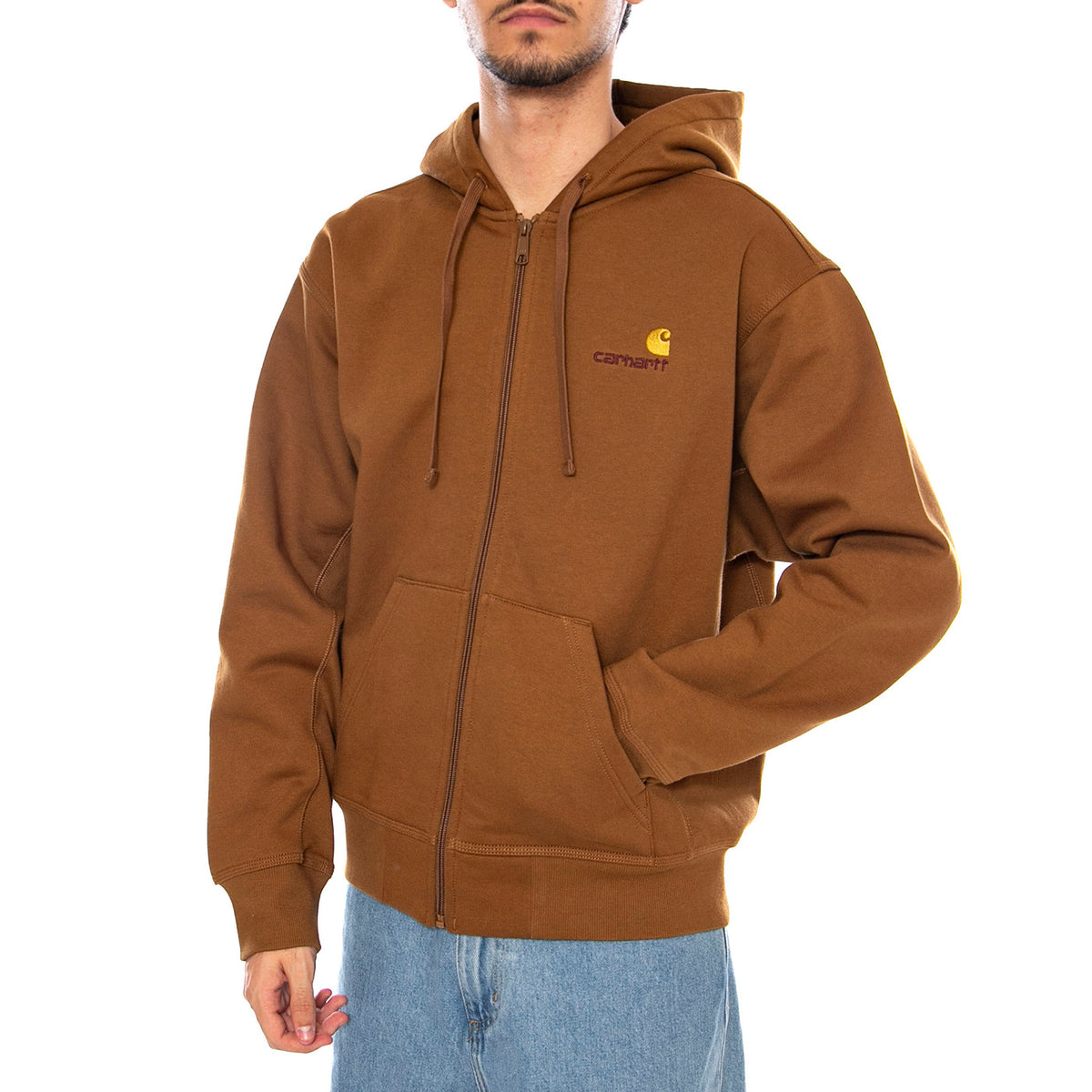 Hooded American Script Jacket Hamilton Brown - Felpa con Cappuccio Uomo Marrone I033063.HZXX . CARHARTT WIP 