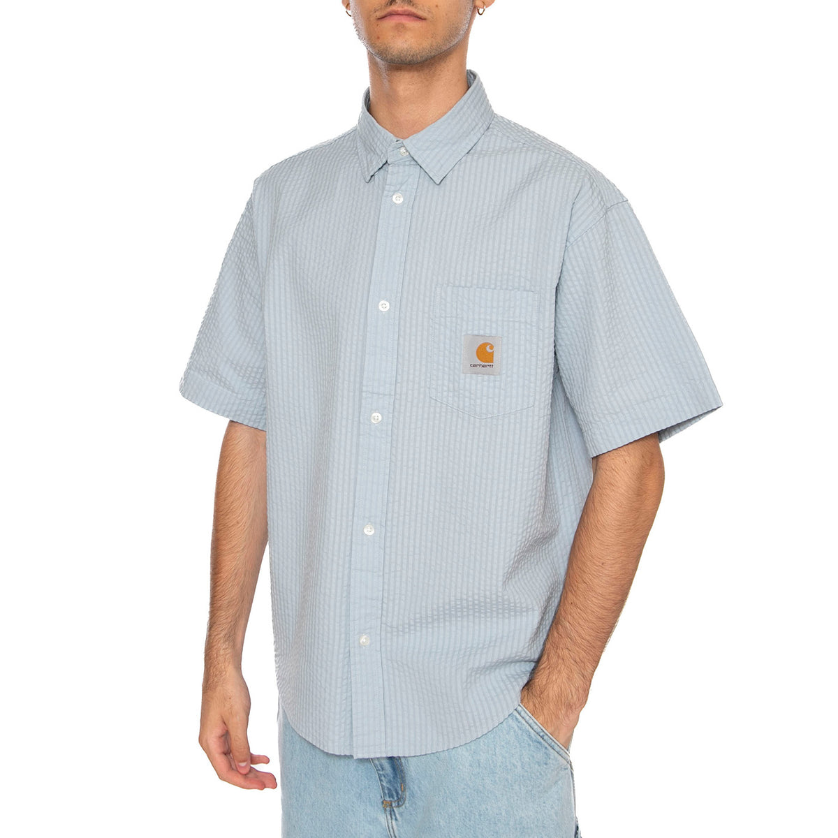 S/S Toland Shirt Toland Stripe, Blue Fog - Camicia Maniche Corte Uomo Blu I035151.31SXX . CARHARTT WIP 