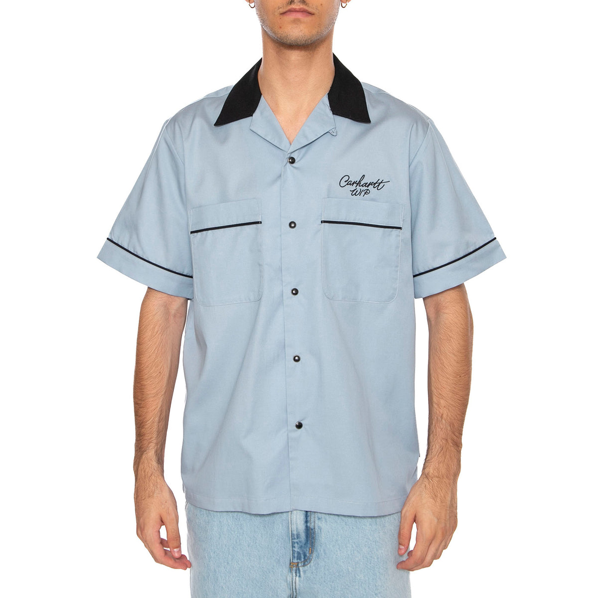 S/S Bowl Shirt Blue Fog / Black - Camicia Maniche Corte Uomo Blu I035153.31WXX . CARHARTT WIP 