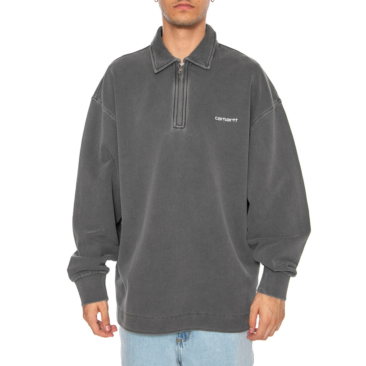 Piqué Script Sweat Black / White - Felpa Uomo Grigia I035188.0D2GD . CARHARTT WIP 
