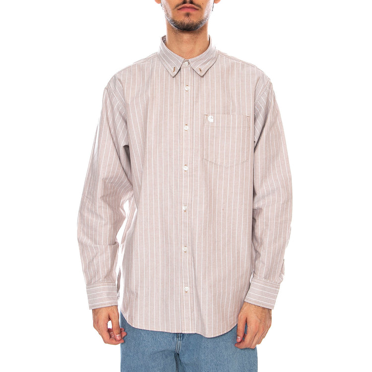 L/S Cassel Shirt Cassel Stripe, Peanut / White - Camicia Uomo Multicolore I035327.35EXX . CARHARTT WIP 
