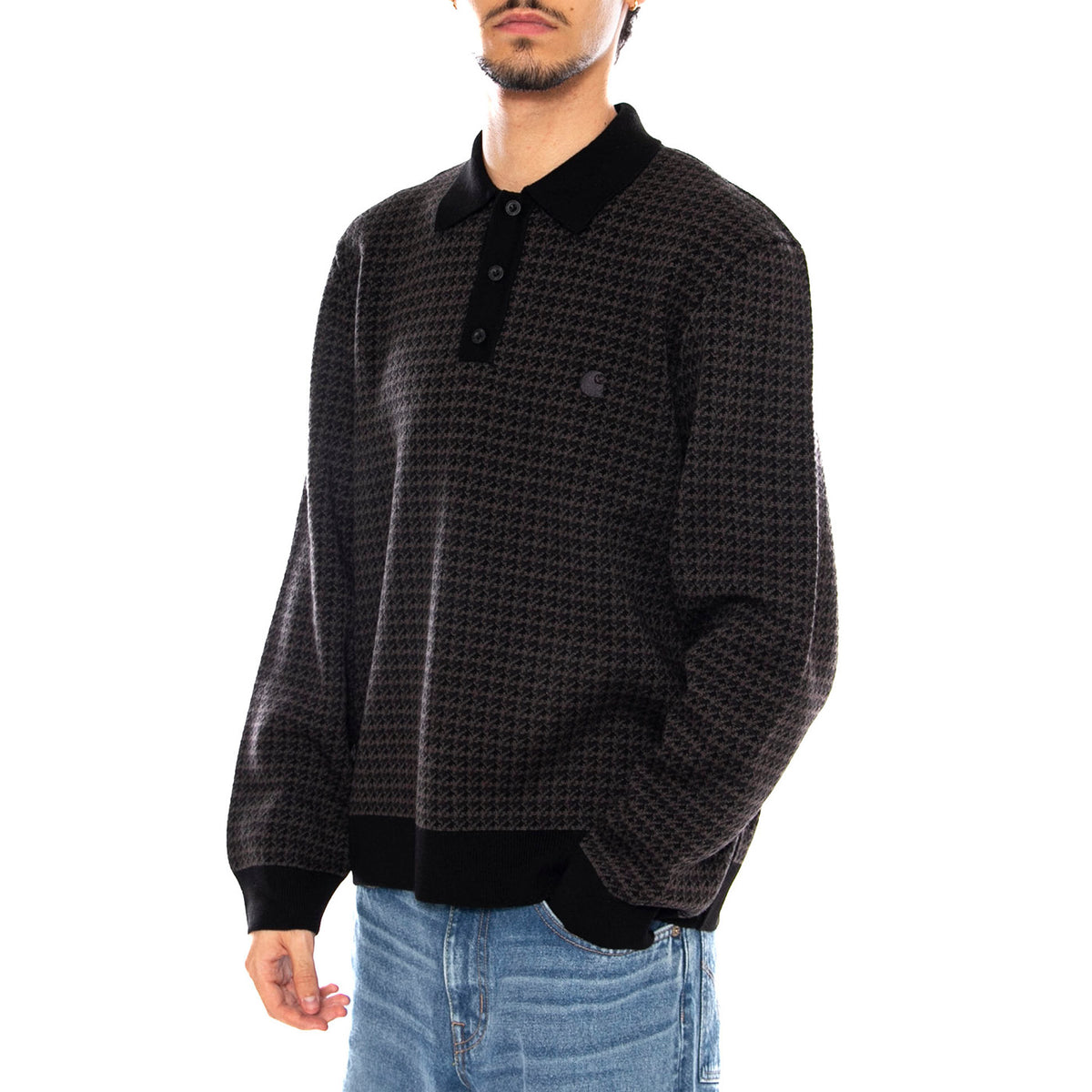 L/S Lowis Polo Lowis Houndstooth, Vitola Heather - Polo Maniche Lunghe Uomo Nera I035395.35MXX . CARHARTT WIP 