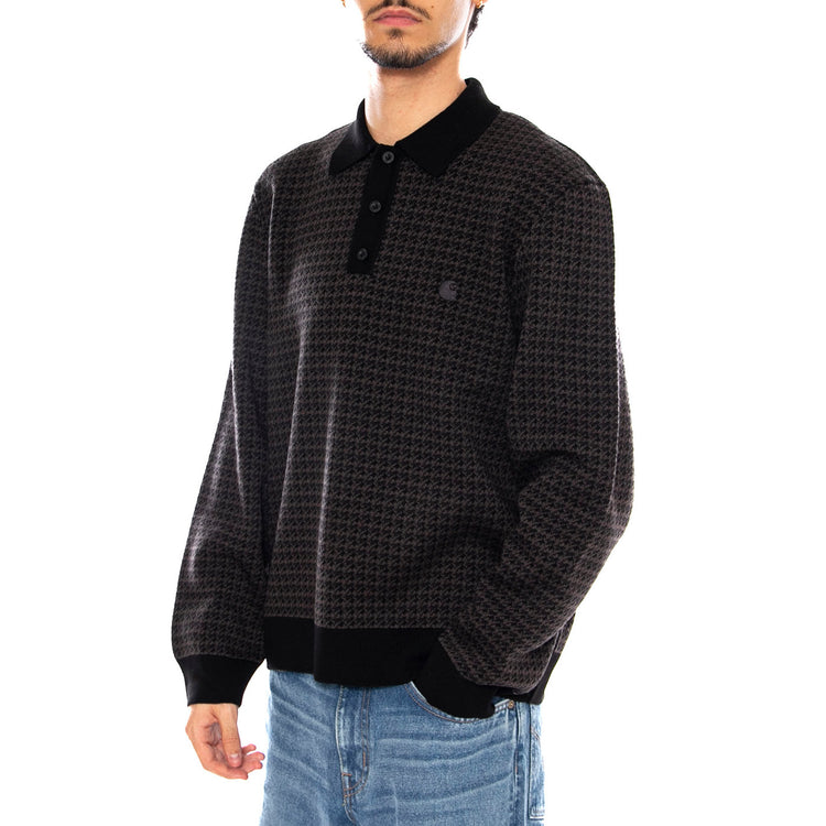 L/S Lowis Polo Lowis Houndstooth, Vitola Heather - Polo Maniche Lunghe Uomo Nera I035395.35MXX . CARHARTT WIP 
