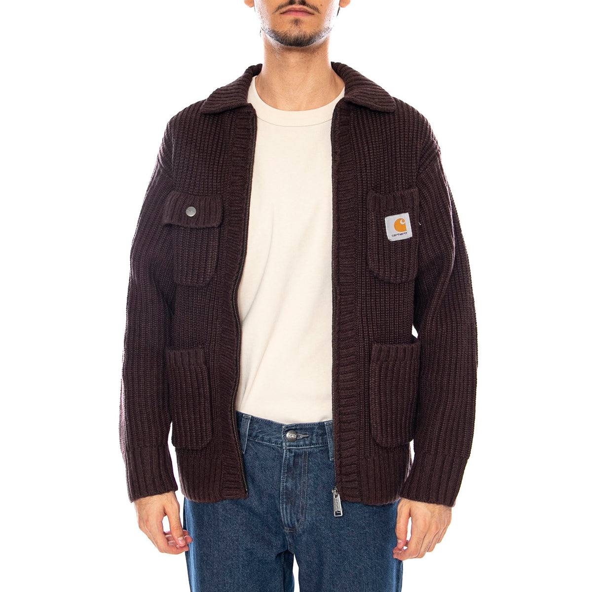 Chore Knit Jacket Palisander - Cardigan in Maglia Uomo Marrone I035399.33HXX . CARHARTT WIP 