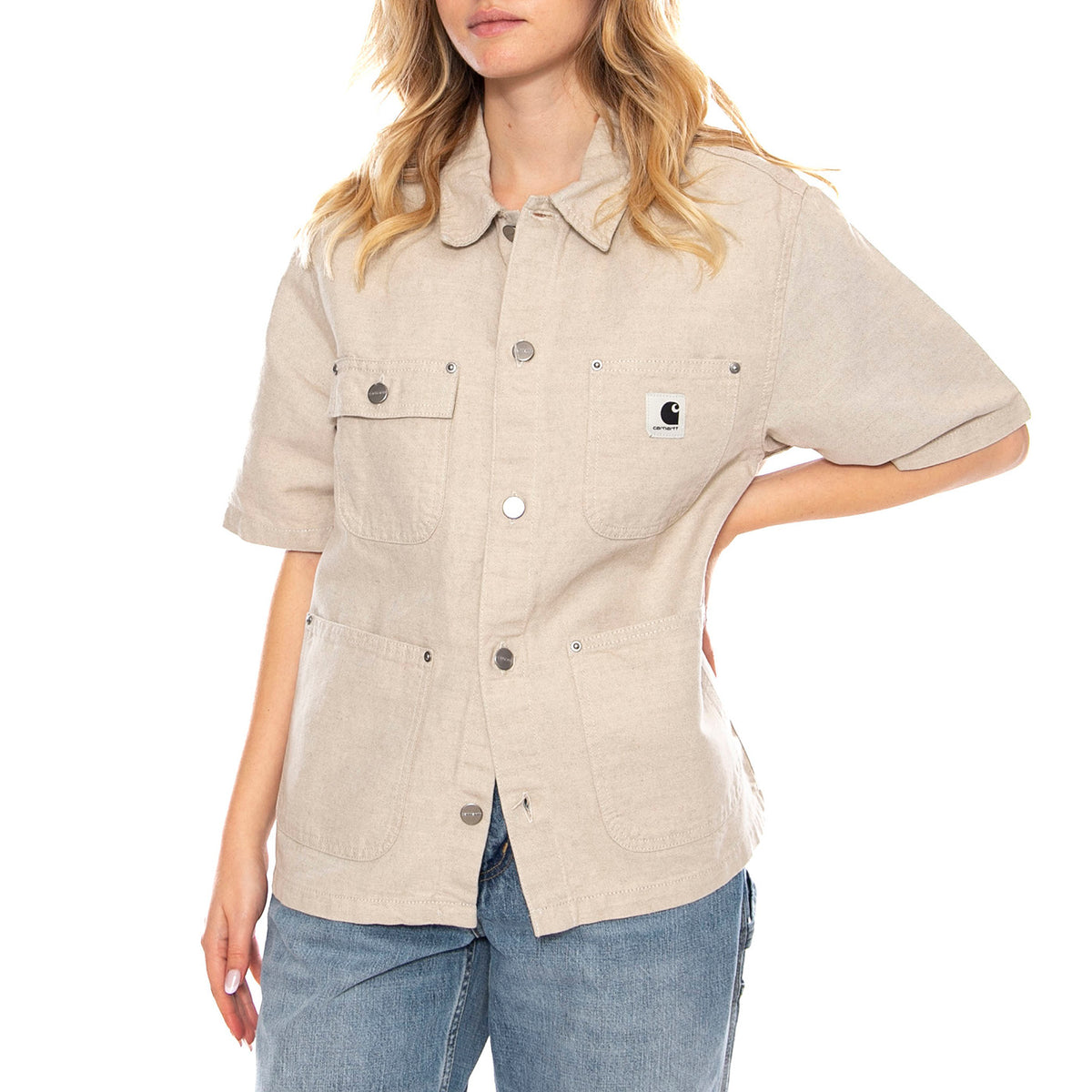 W' S/S Michigan Shirt Natural Rinsed -- Camicia Donna Beige I035573-RINSED . CARHARTT WIP 
