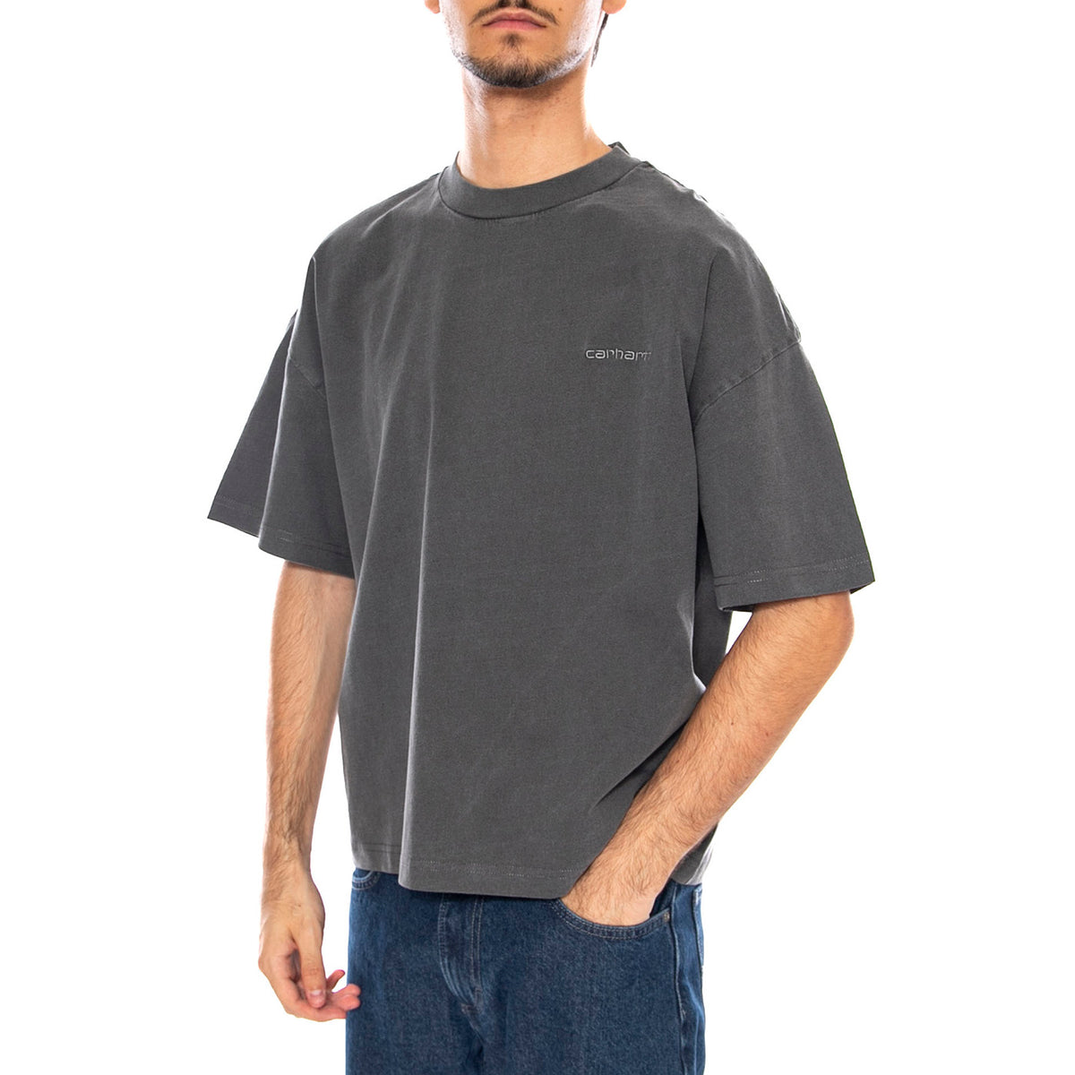 S/S Benton T-Shirt Graphite - Maglietta Girocollo Uomo Grigia I035590.87GD . CARHARTT WIP 