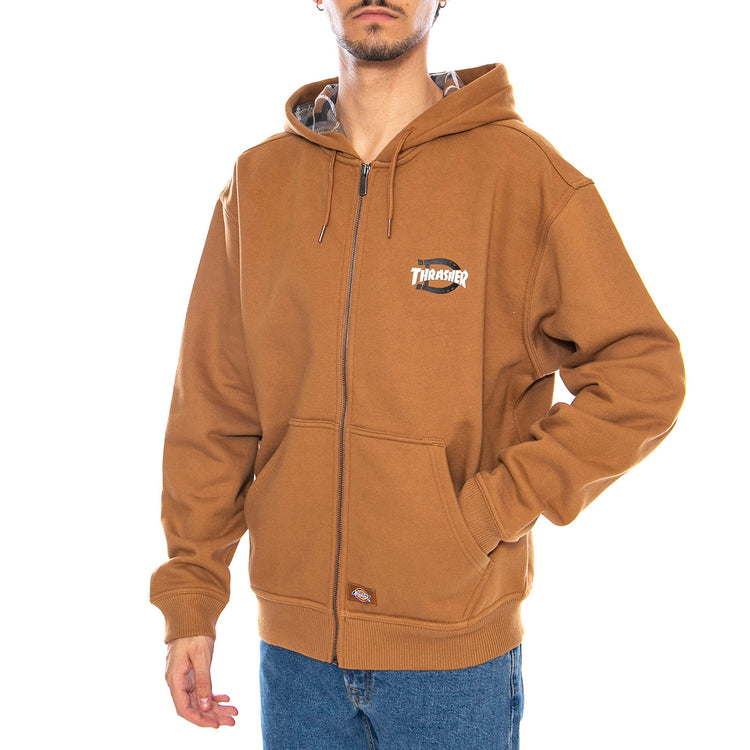 THRASHER x DICKIES Zip Through Brown Duck - Felpa con Cappuccio Uomo Marrone DK0A887J0BD1 . DICKIES 
