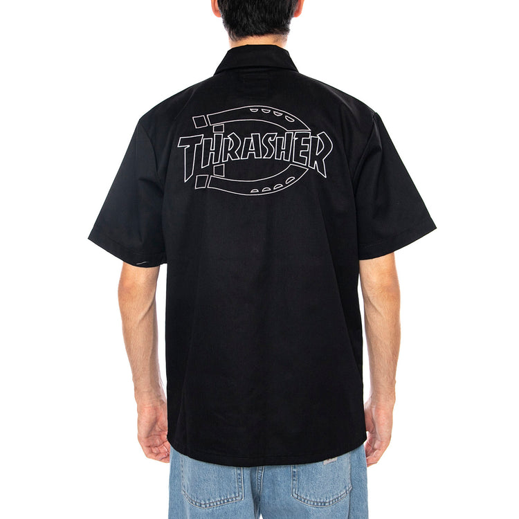 THRASHER X DICKIES Work Shirt Black - Camicia Maniche Corte Uomo Nera DK0A88HTBLK1 . DICKIES 