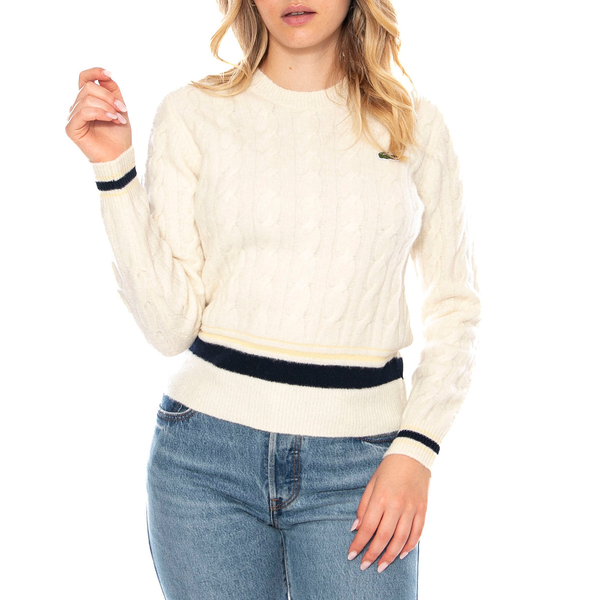 Pullover XFJ Lacoste -- Maglione Donna Bianco con Scollo a V AF4159-XFJ . LACOSTE 