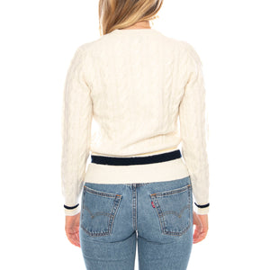Pullover XFJ Lacoste -- Maglione Donna Bianco con Scollo a V AF4159-XFJ . LACOSTE 