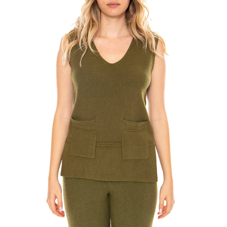 Knitted Vests 118 Khaki - Gilet Donna Khaki 3.46.690.12 . MD'M 