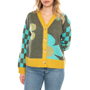 Knitted Cardigans 527 Khaki Flowe - Cardigan Donna Multicolore MD'M 3.51.210.11 . MD'M 